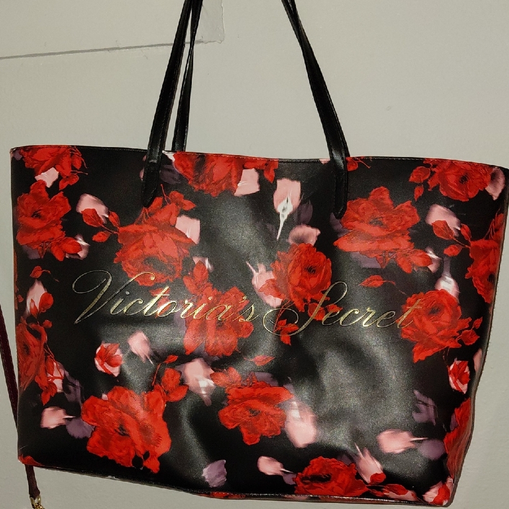Victoria's Secret Red and Black Floral Tote